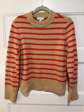 ON-34th Beige and Red Striped Crewneck Sweater